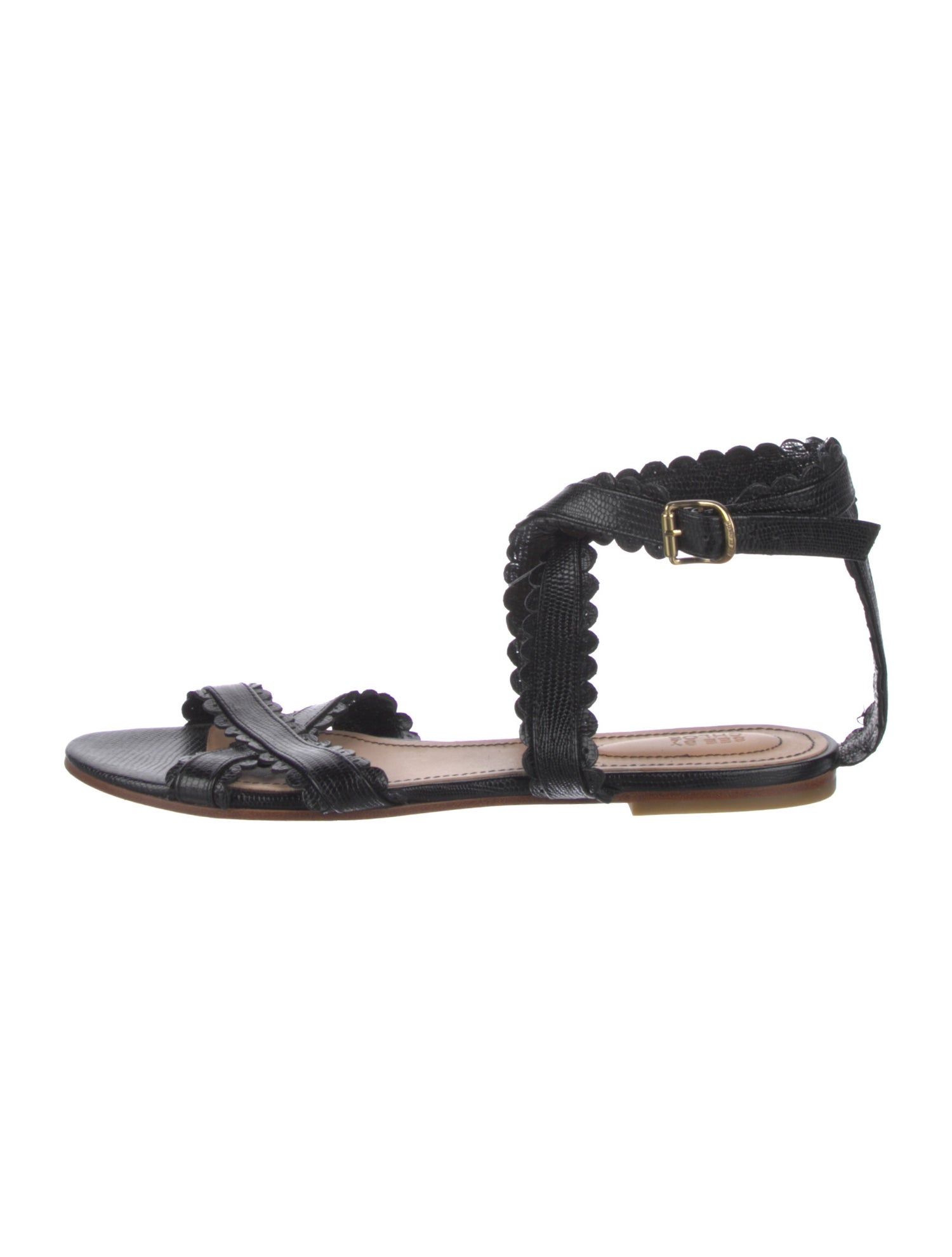 See by Chloé Embossed Leather Scalloped Accent Gladiator Sandals