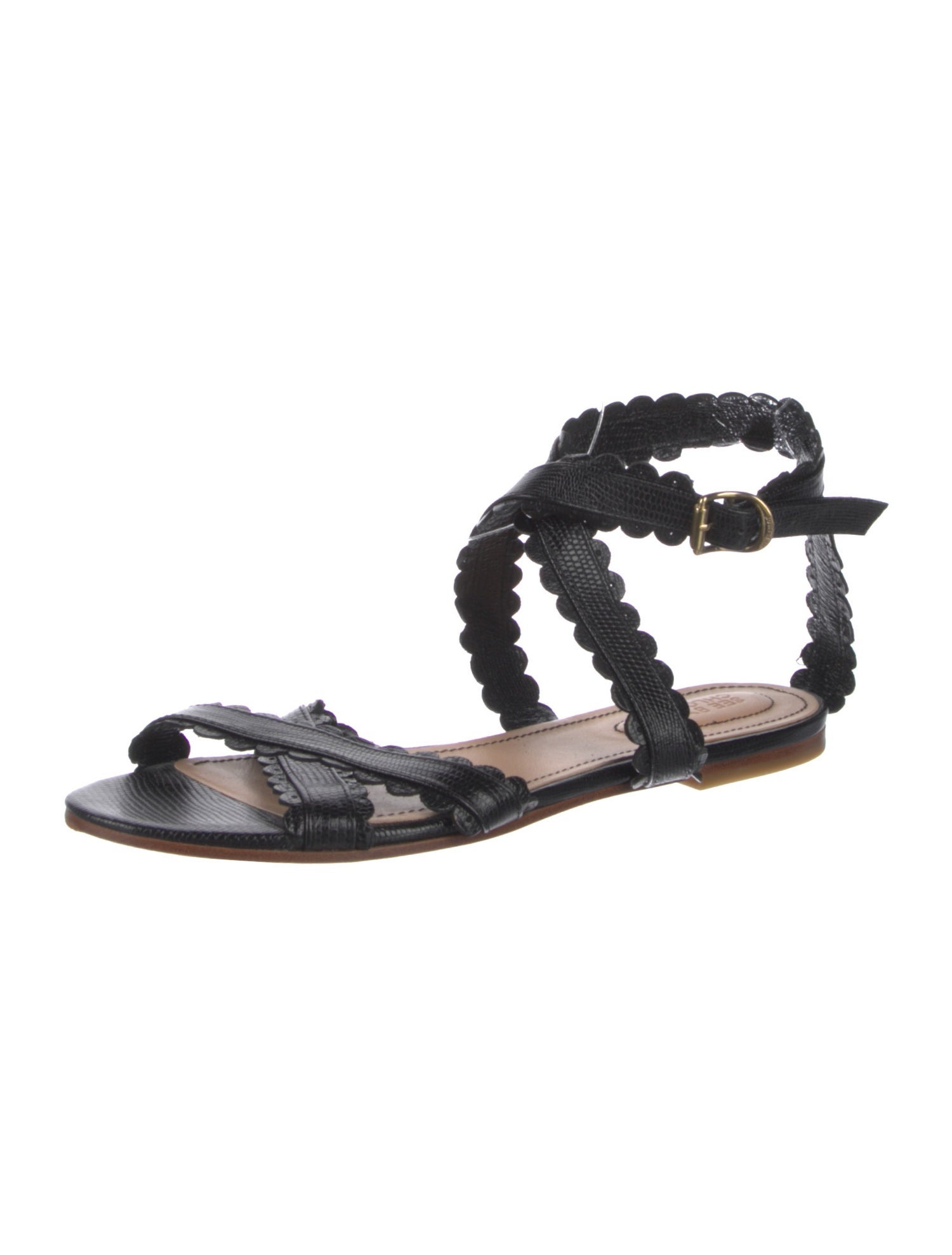 See by Chloé Embossed Leather Scalloped Accent Gladiator Sandals