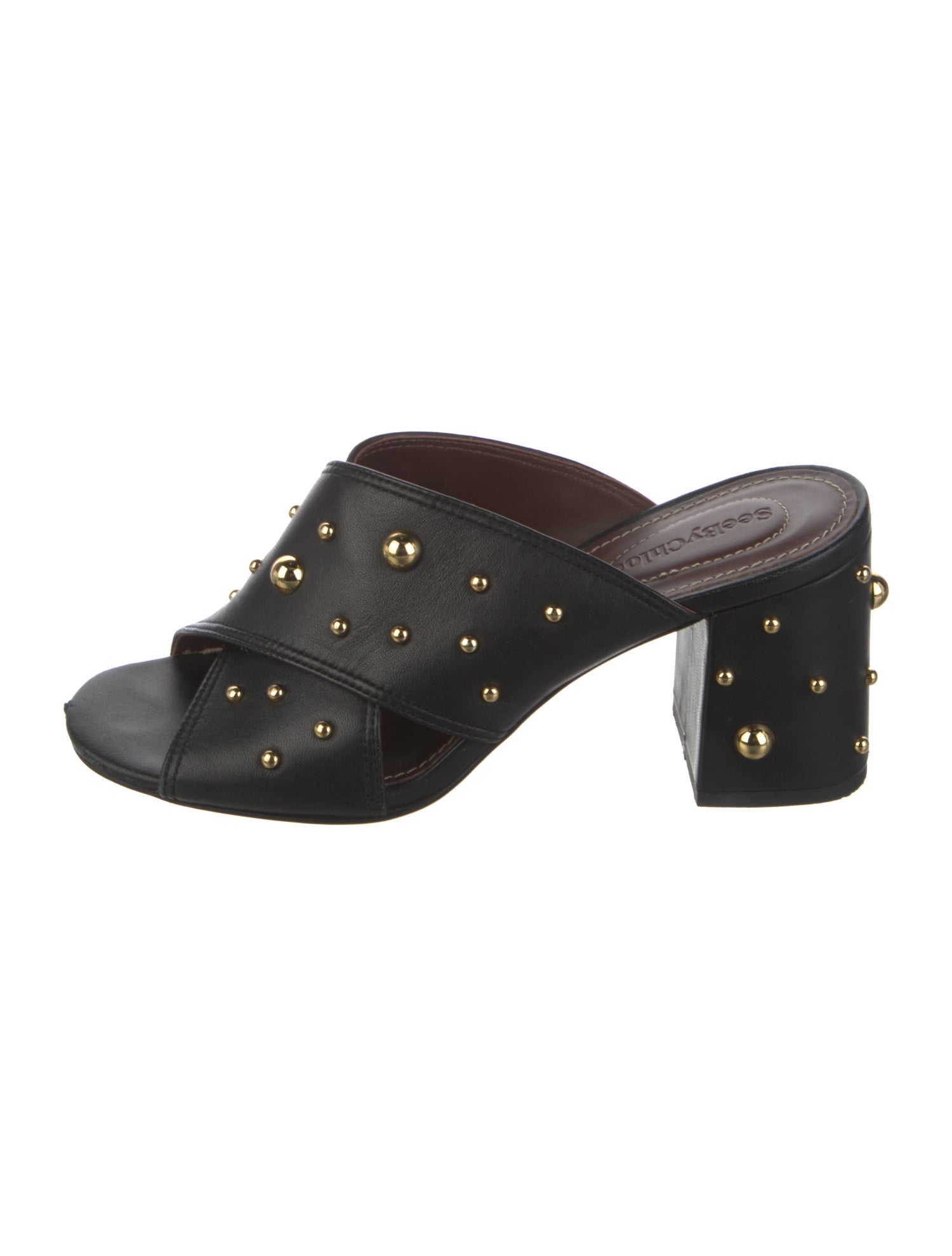 See by Chloé Leather Studded Accents Slides