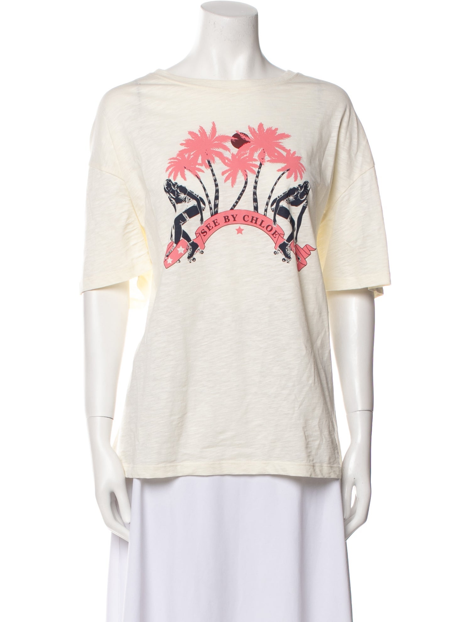 See by Chloé Graphic Print Bateau Neckline T-Shirt