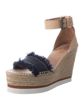 See by Chloé Denim Fringe Trim Accent Espadrilles