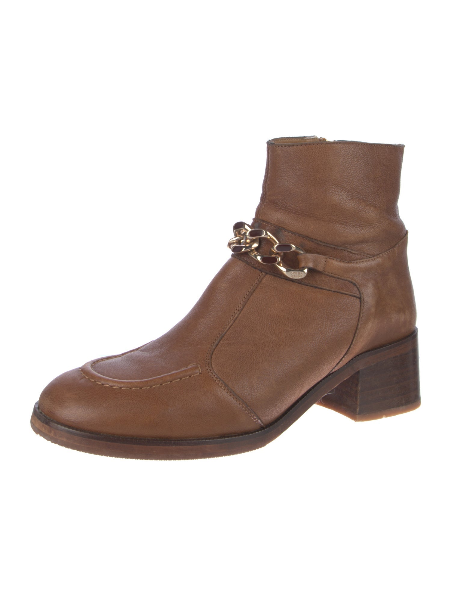 See by Chloé Leather Chain-Link Accents Boots