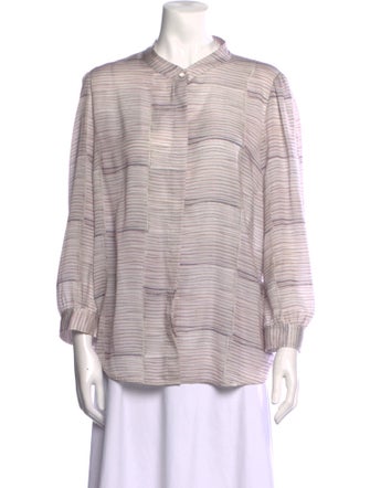 See by Chloé Striped Three-Quarter Sleeve Button-Up Top