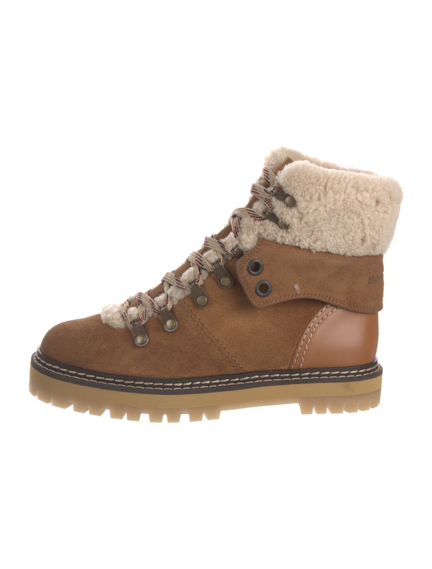 See by Chloé Suede Colorblock Pattern Hiking Boots