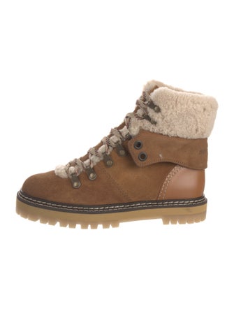 See by Chloé Suede Colorblock Pattern Hiking Boots