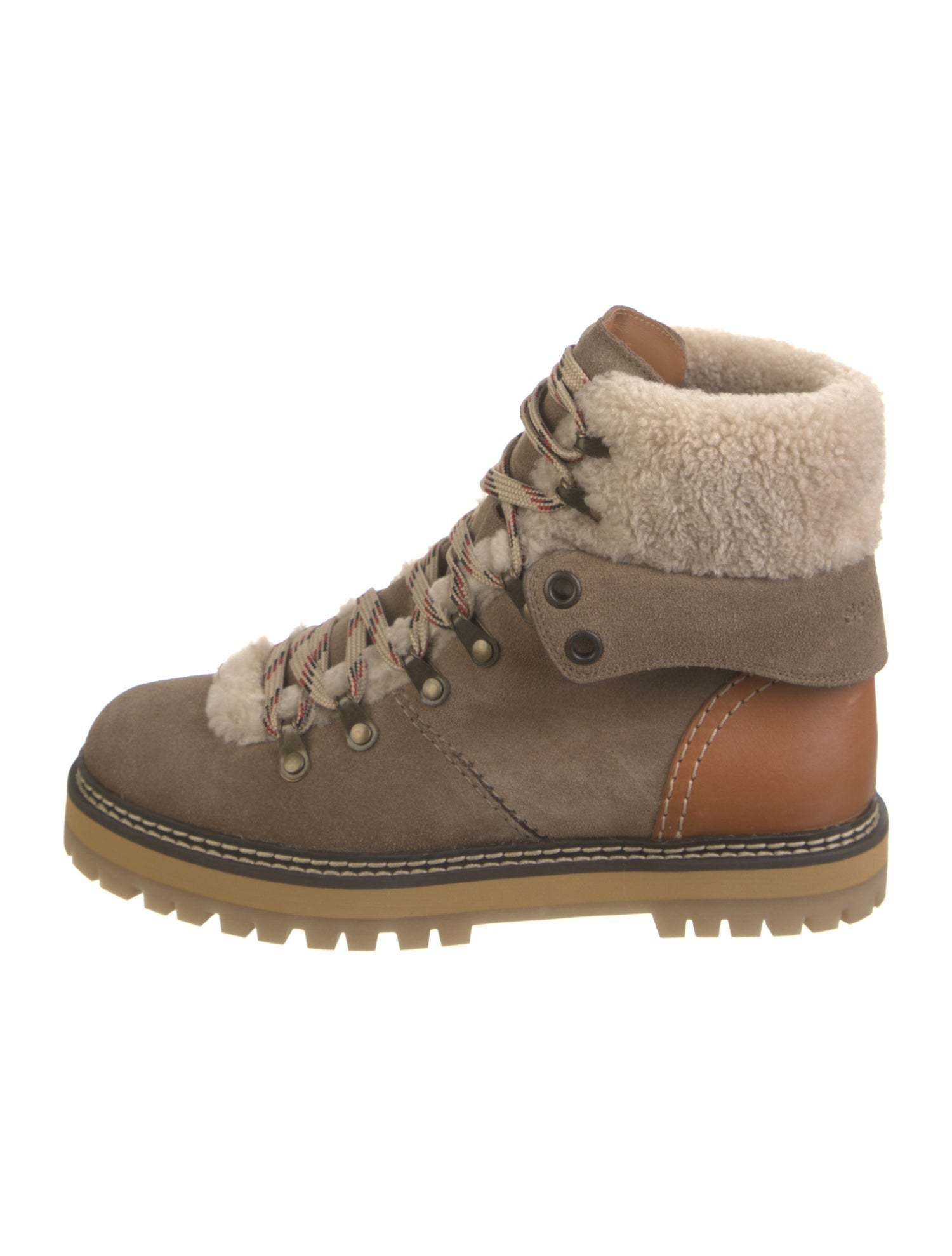 See by Chloé Suede Colorblock Pattern Hiking Boots
