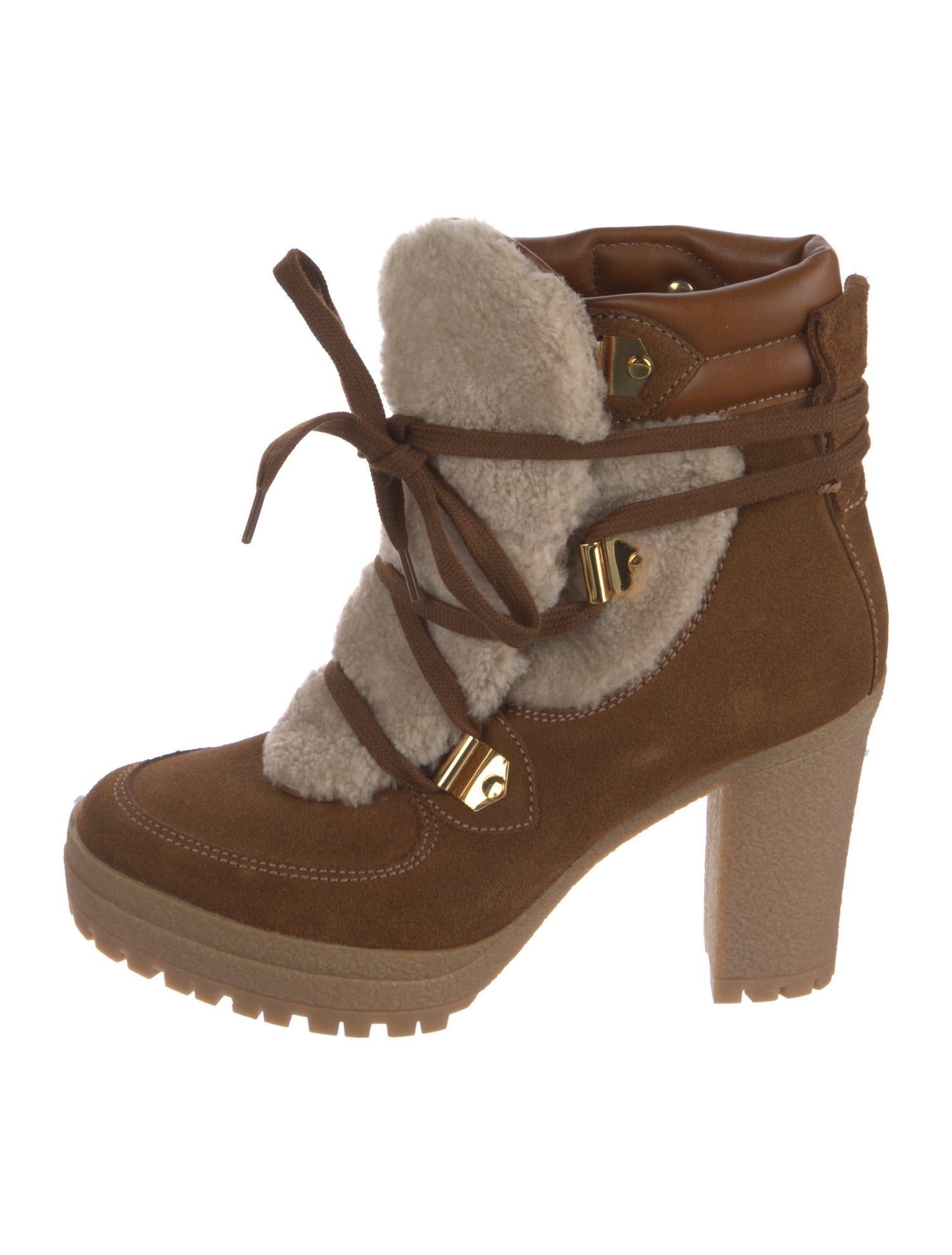 See by Chloé Suede Colorblock Pattern Lace-Up Boots