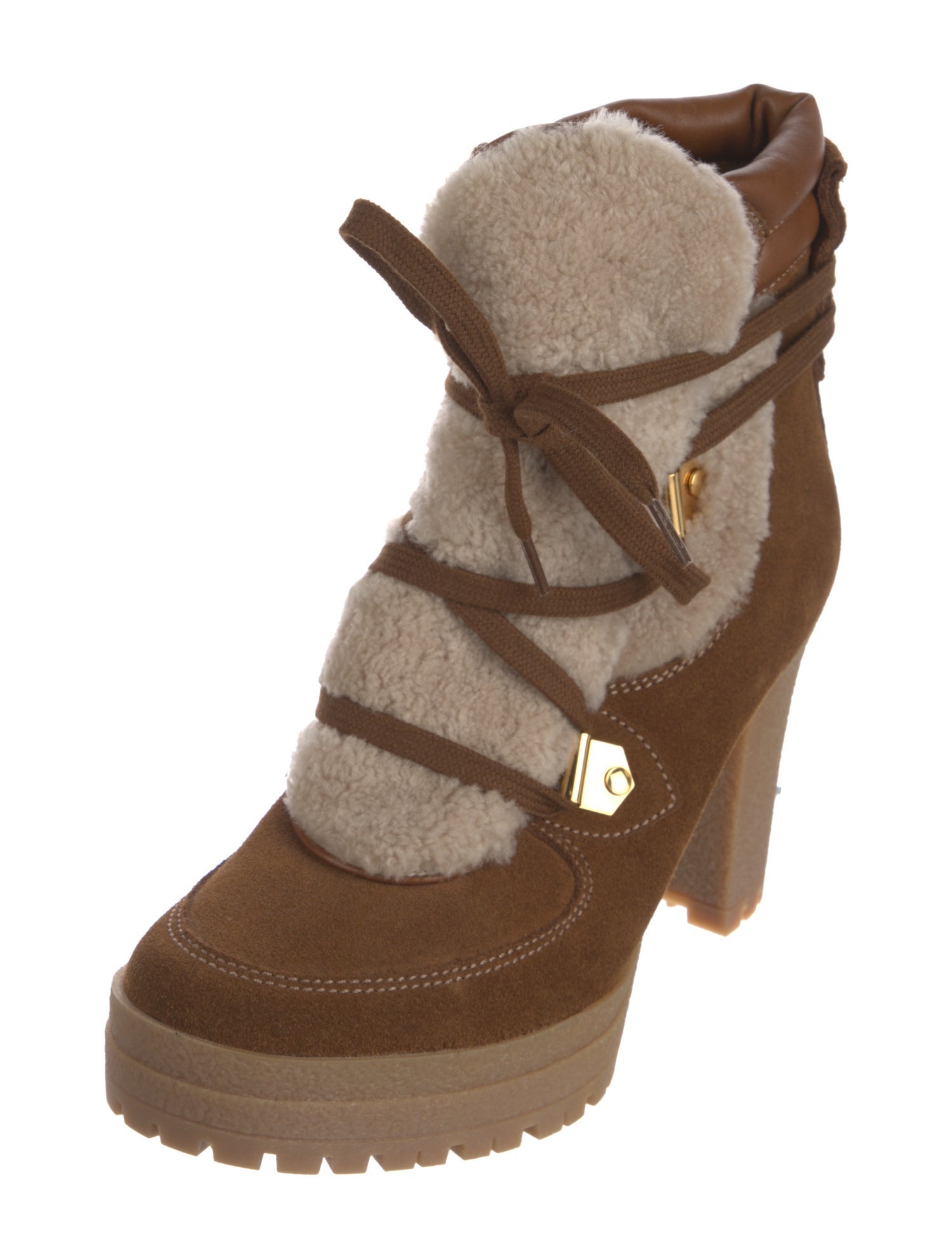 See by Chloé Suede Colorblock Pattern Lace-Up Boots