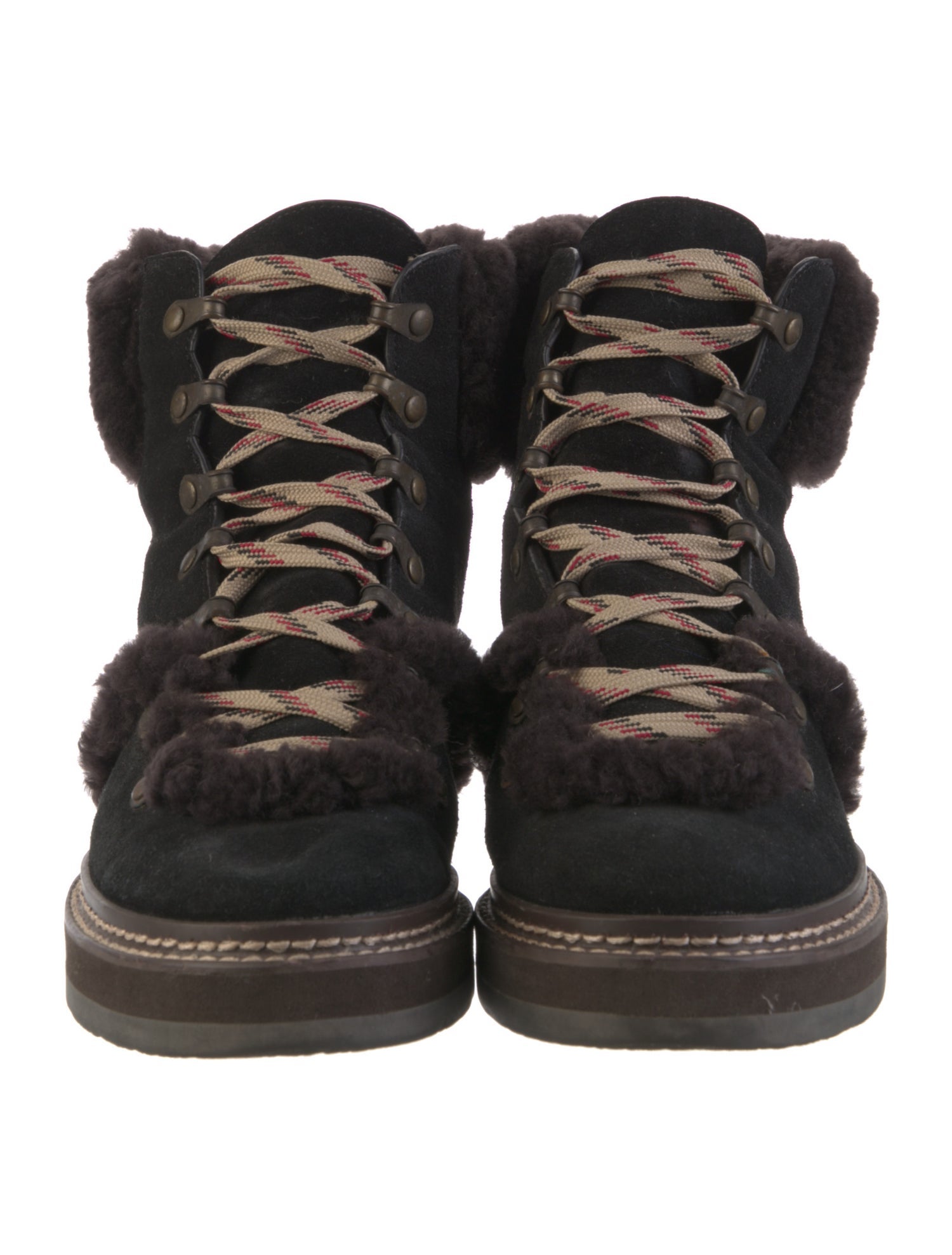See by Chloé Suede Fur Trim Lace-Up Boots