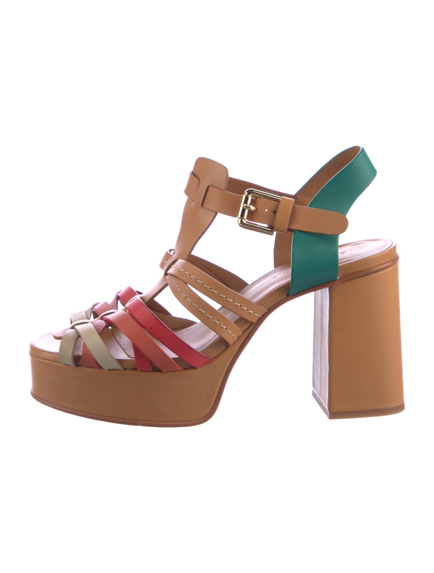 See by Chloé Leather Colorblock Pattern Gladiator Sandals