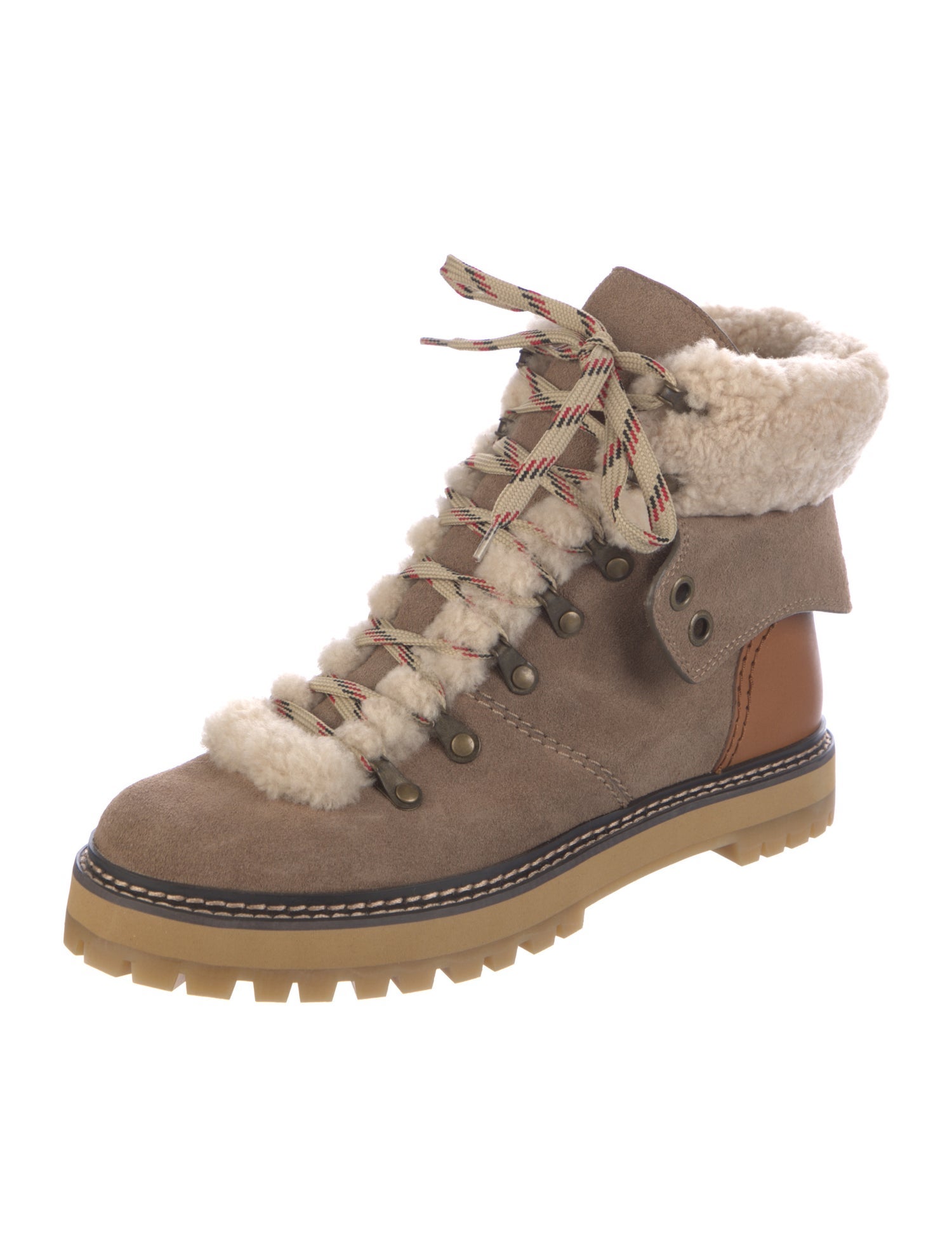See by Chloé Suede Colorblock Pattern Hiking Boots