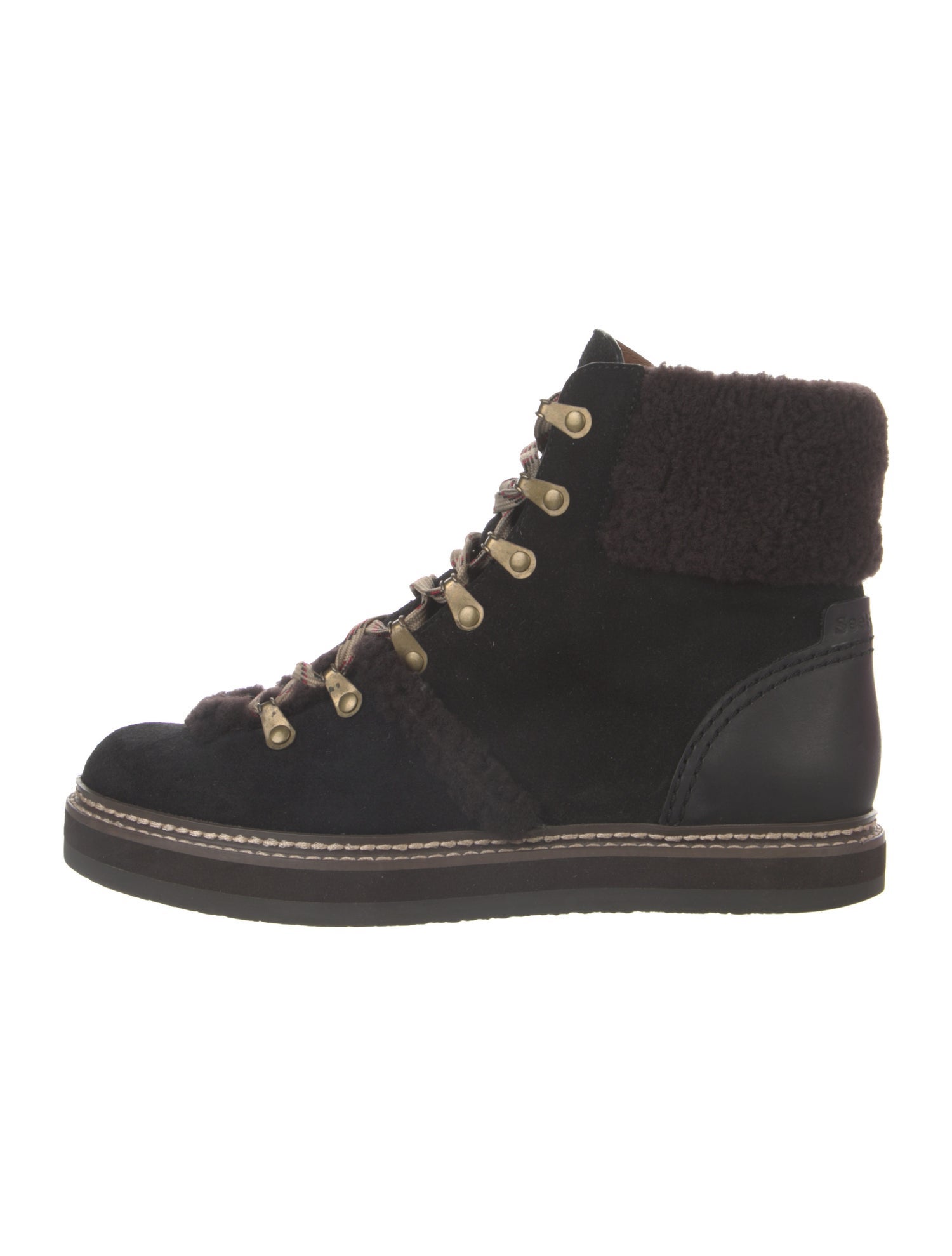 See by Chloé Suede Colorblock Pattern Lace-Up Boots