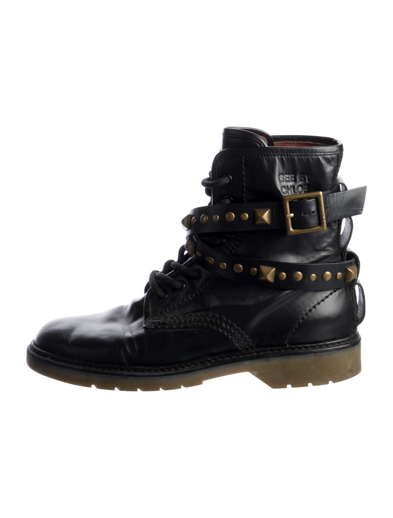 See by Chloé Leather Studded Accents Combat Boots