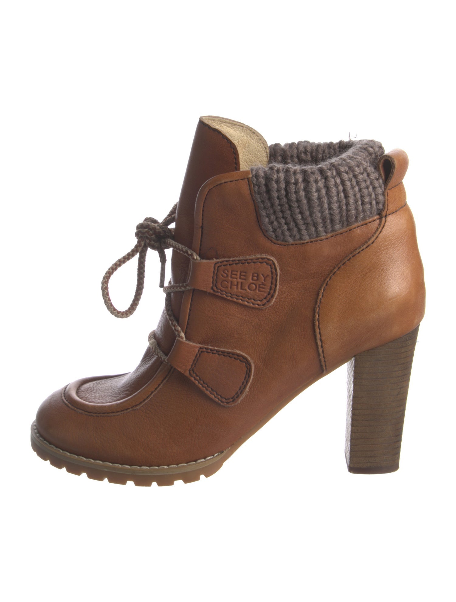 See by Chloé Leather Colorblock Pattern Lace-Up Boots