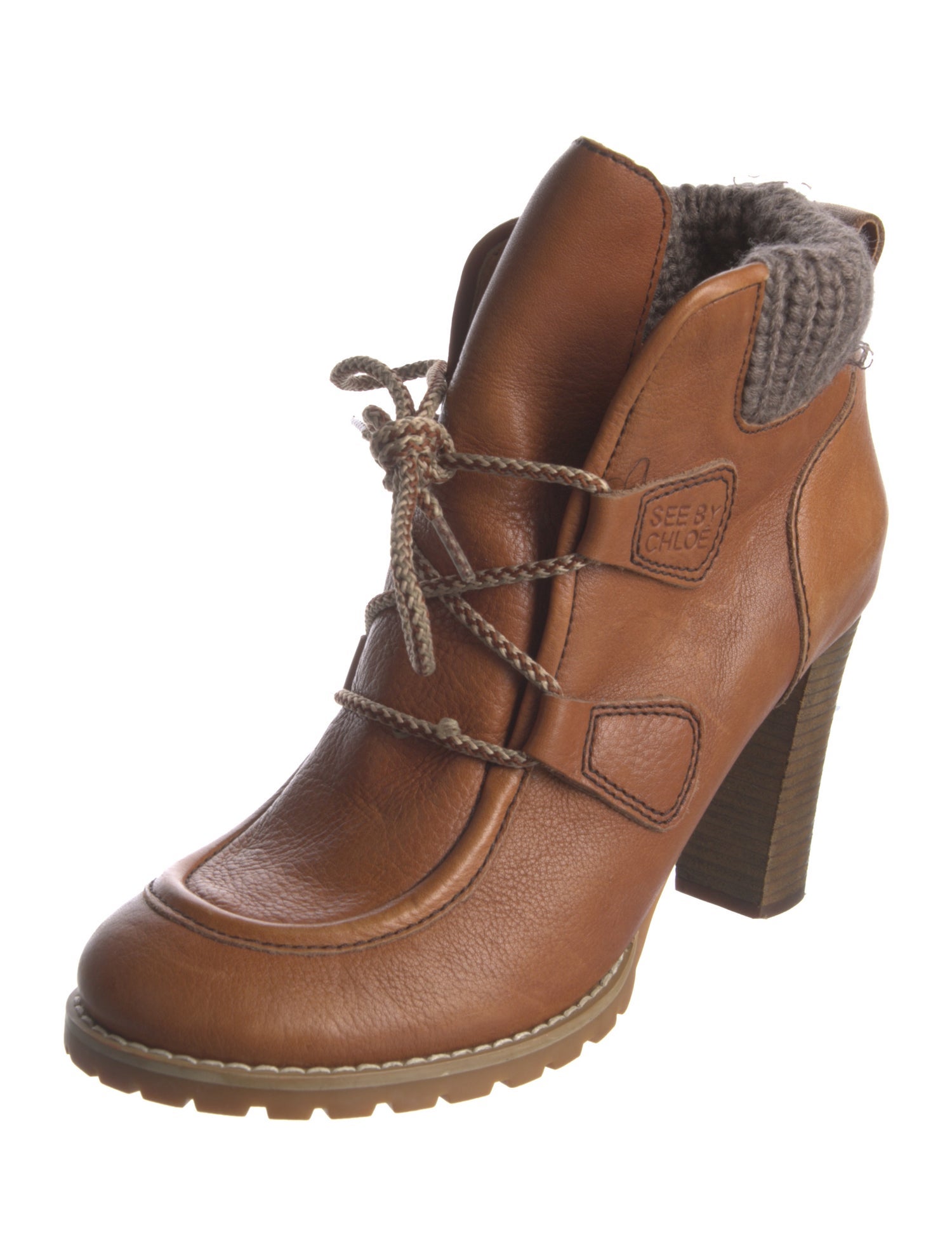 See by Chloé Leather Colorblock Pattern Lace-Up Boots
