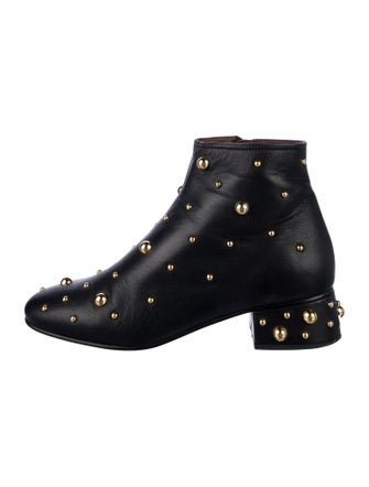 See by Chloé Patent Leather Studded Accents Combat Boots