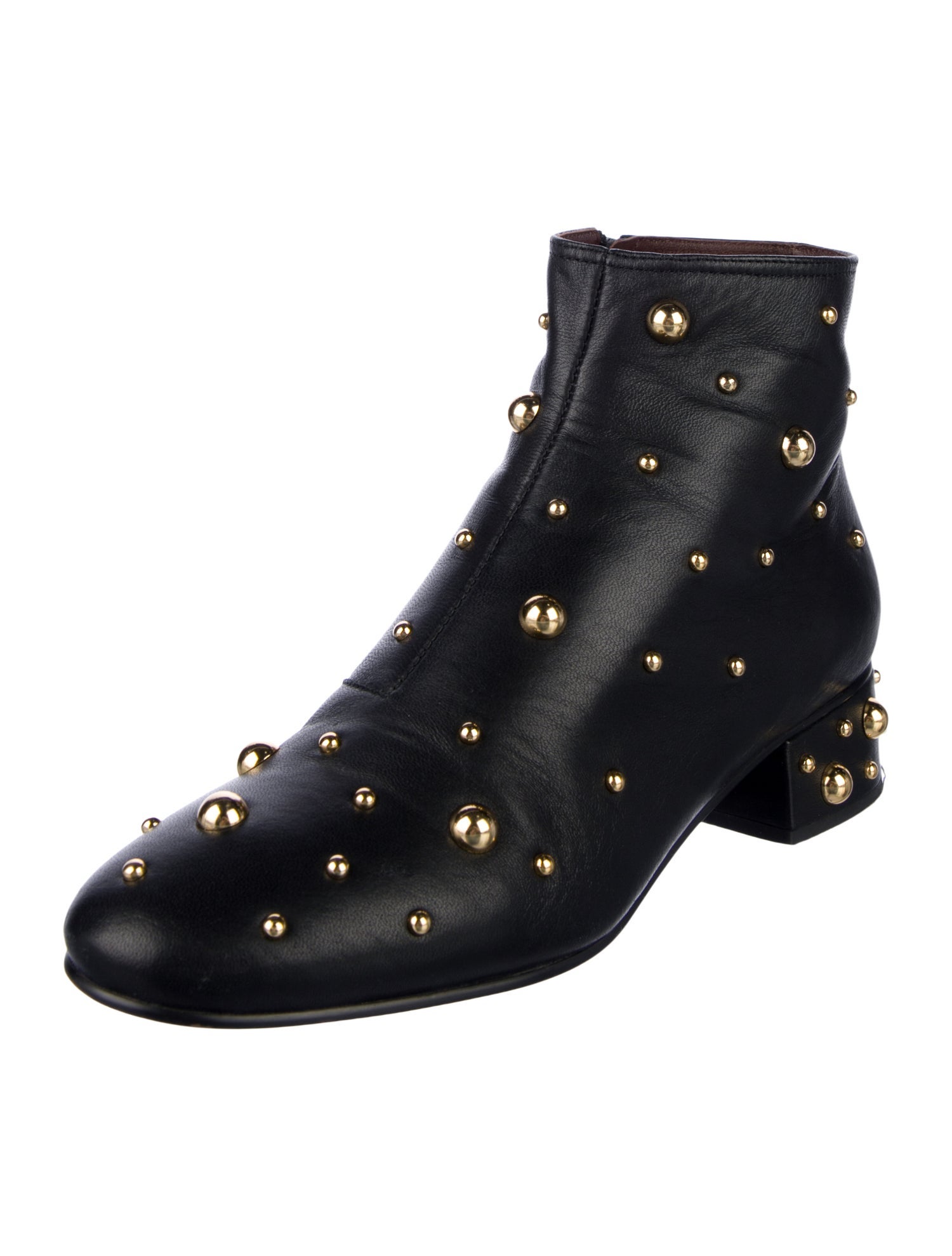 See by Chloé Patent Leather Studded Accents Combat Boots