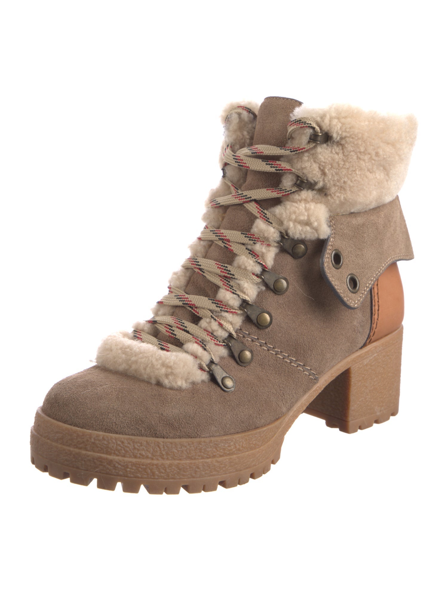 See by Chloé Suede Colorblock Pattern Combat Boots