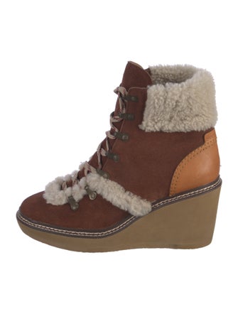See by Chloé Suede Colorblock Pattern Lace-Up Boots