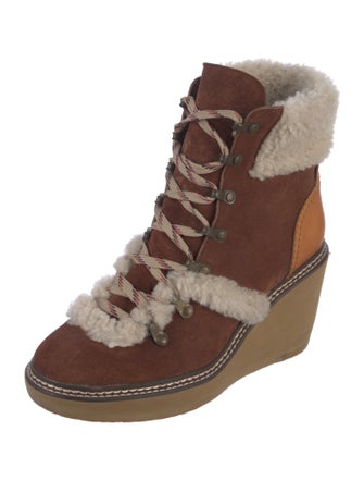 See by Chloé Suede Colorblock Pattern Lace-Up Boots