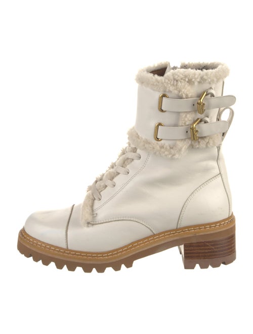 See by Chloé Leather Faux Fur Trim Combat Boots