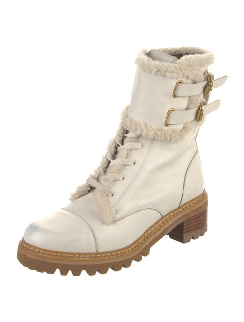 See by Chloé Leather Faux Fur Trim Combat Boots