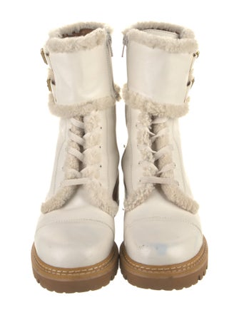 See by Chloé Leather Faux Fur Trim Combat Boots