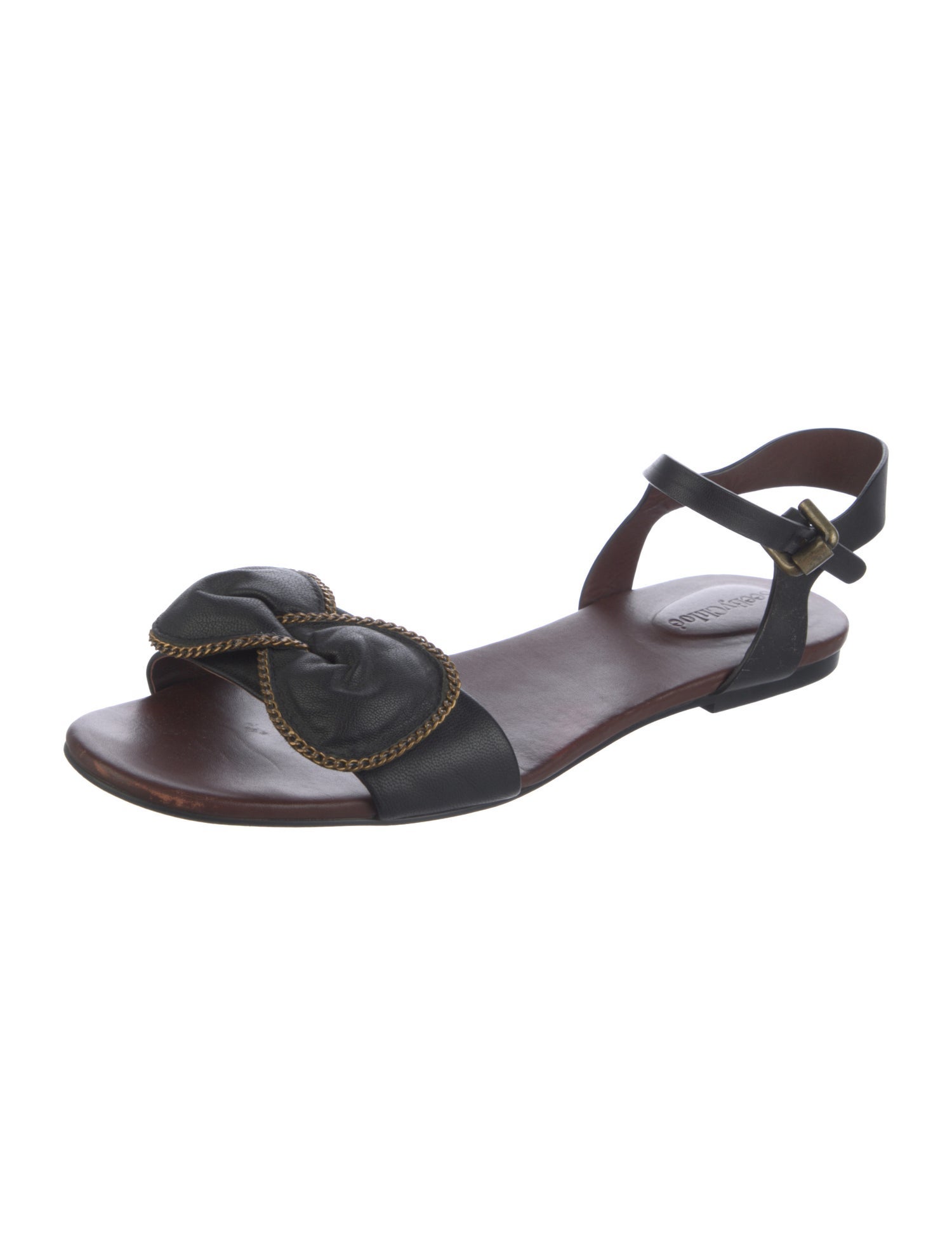 See by Chloé Leather Chain-Link Accents Slingback Sandals