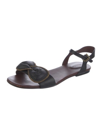 See by Chloé Leather Chain-Link Accents Slingback Sandals