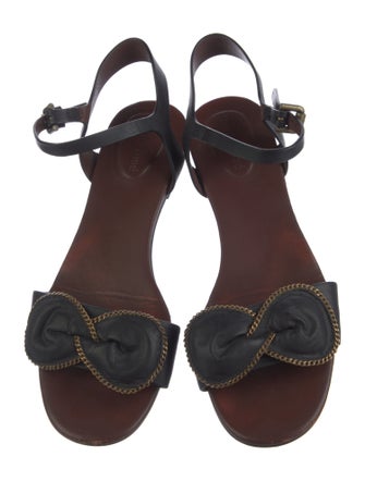 See by Chloé Leather Chain-Link Accents Slingback Sandals