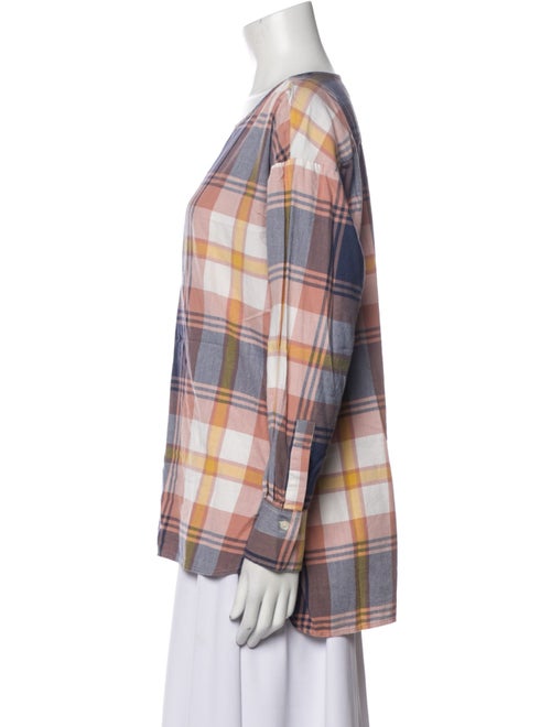 See by Chloé Plaid Print Scoop Neck Button-Up Top