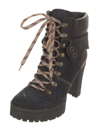 See by Chloé Suede Colorblock Pattern Lace-Up Boots