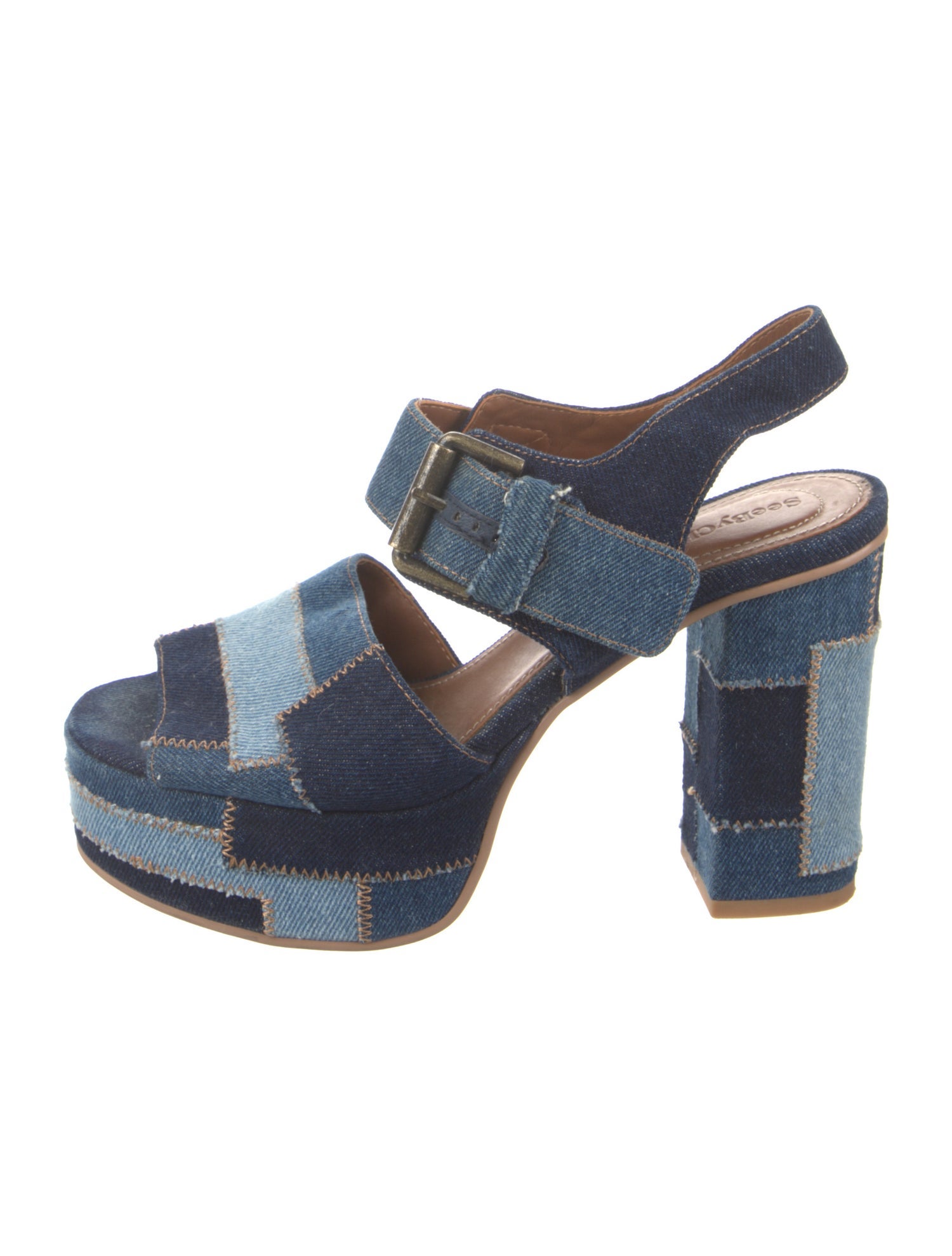 See by Chloé Denim Printed Slingback Sandals