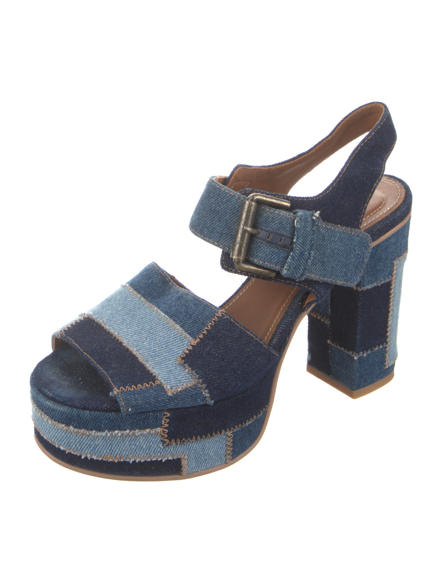 See by Chloé Denim Printed Slingback Sandals