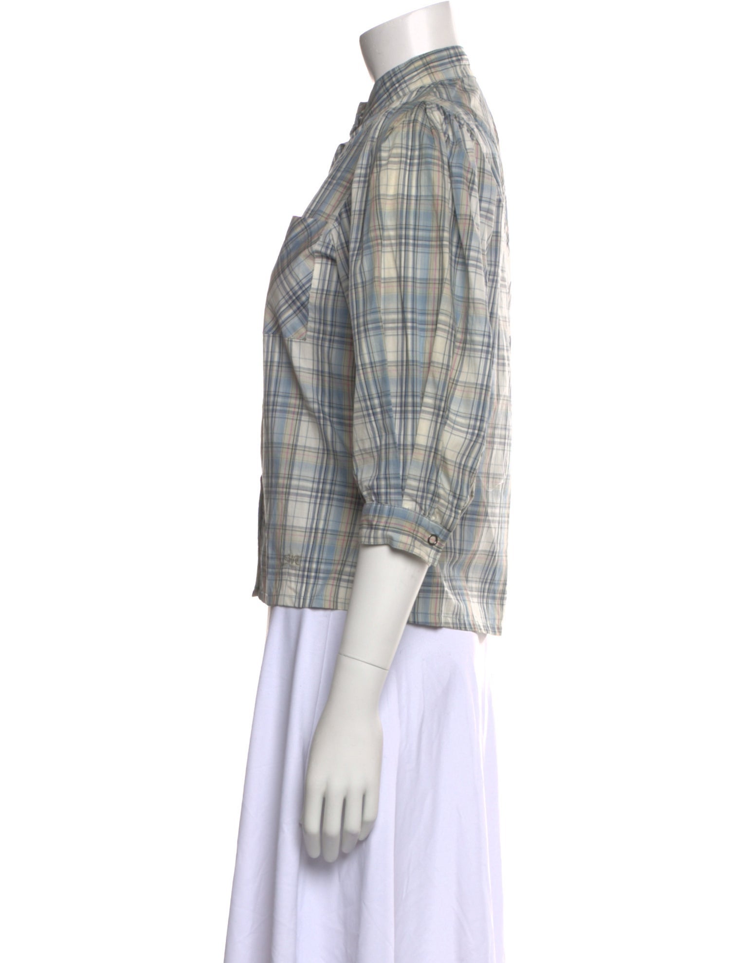 See by Chloé Plaid Print Mock Neck Button-Up Top