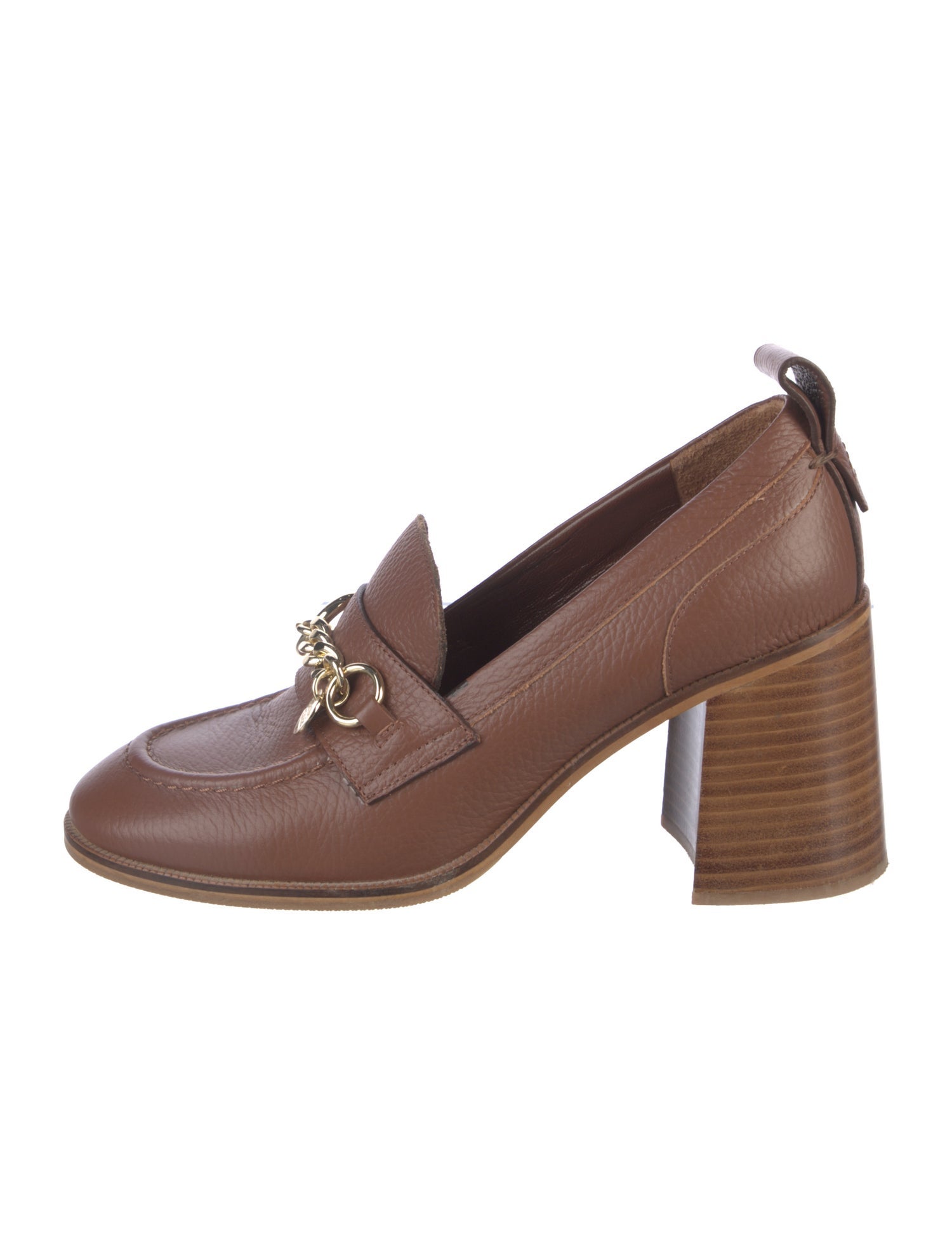 See by Chloé Leather Chain-Link Accents Pumps