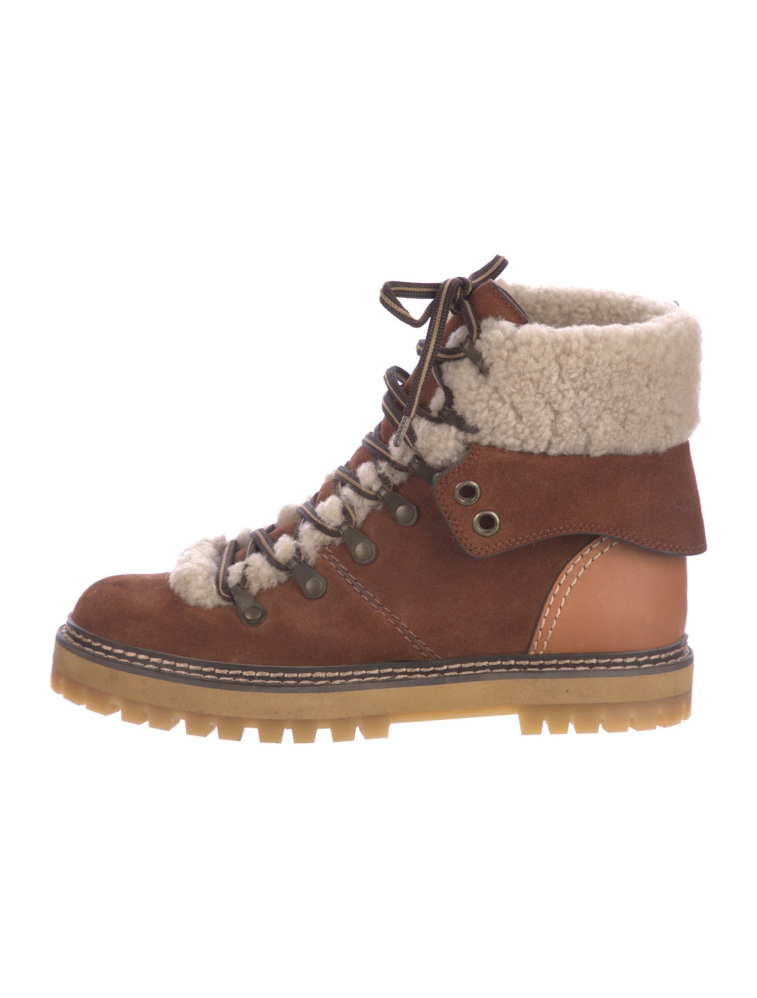 See by Chloé Suede Colorblock Pattern Lace-Up Boots