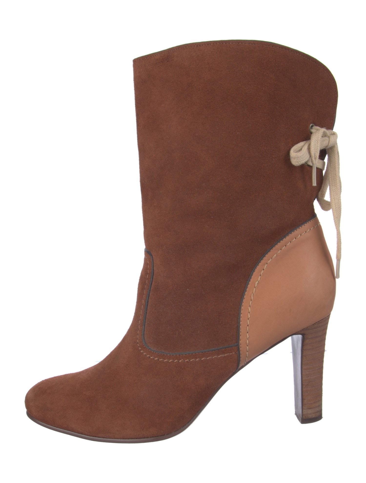 See by Chloé Suede Colorblock Pattern Western Boots