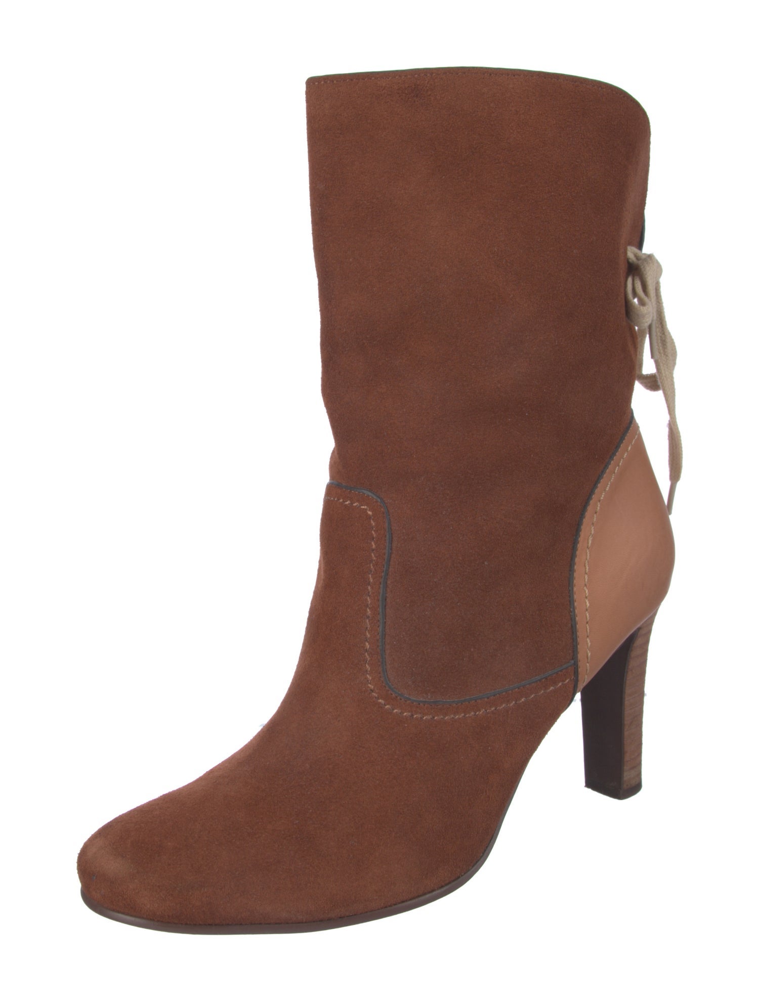 See by Chloé Suede Colorblock Pattern Western Boots