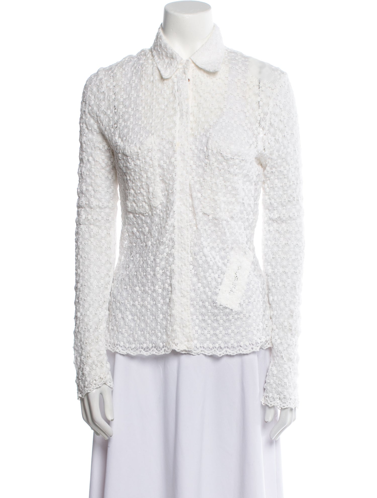 See by Chloé Lace Pattern Mock Neck Button-Up Top
