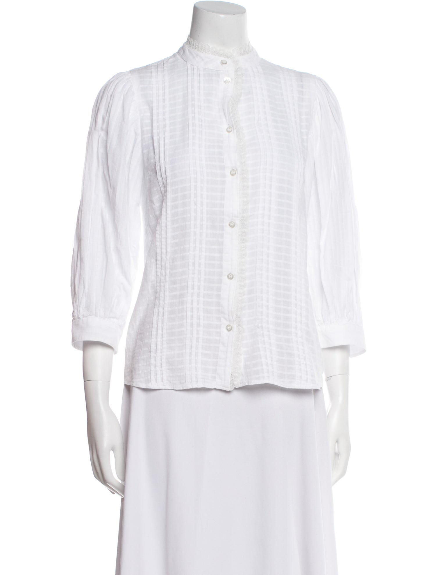 See by Chloé Plaid Print Mock Neck Button-Up Top