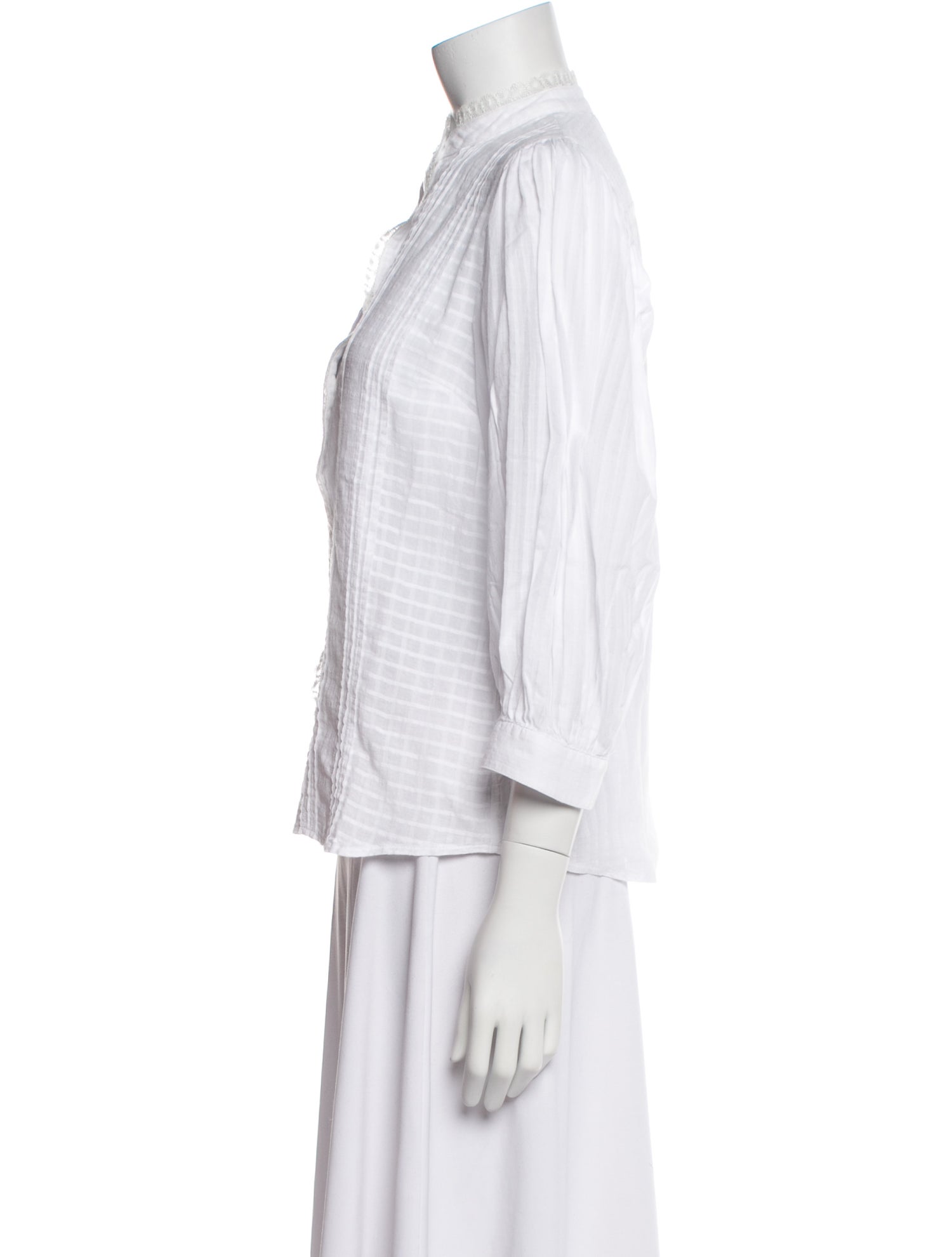 See by Chloé Plaid Print Mock Neck Button-Up Top