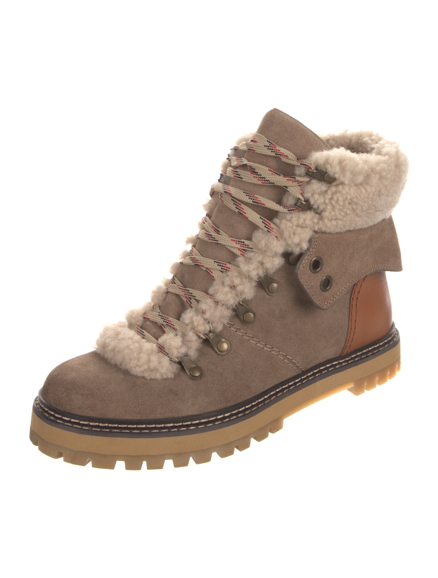 See by Chloé Suede Colorblock Pattern Lace-Up Boots