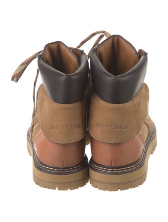 See by Chloé Suede Colorblock Pattern Lace-Up Boots