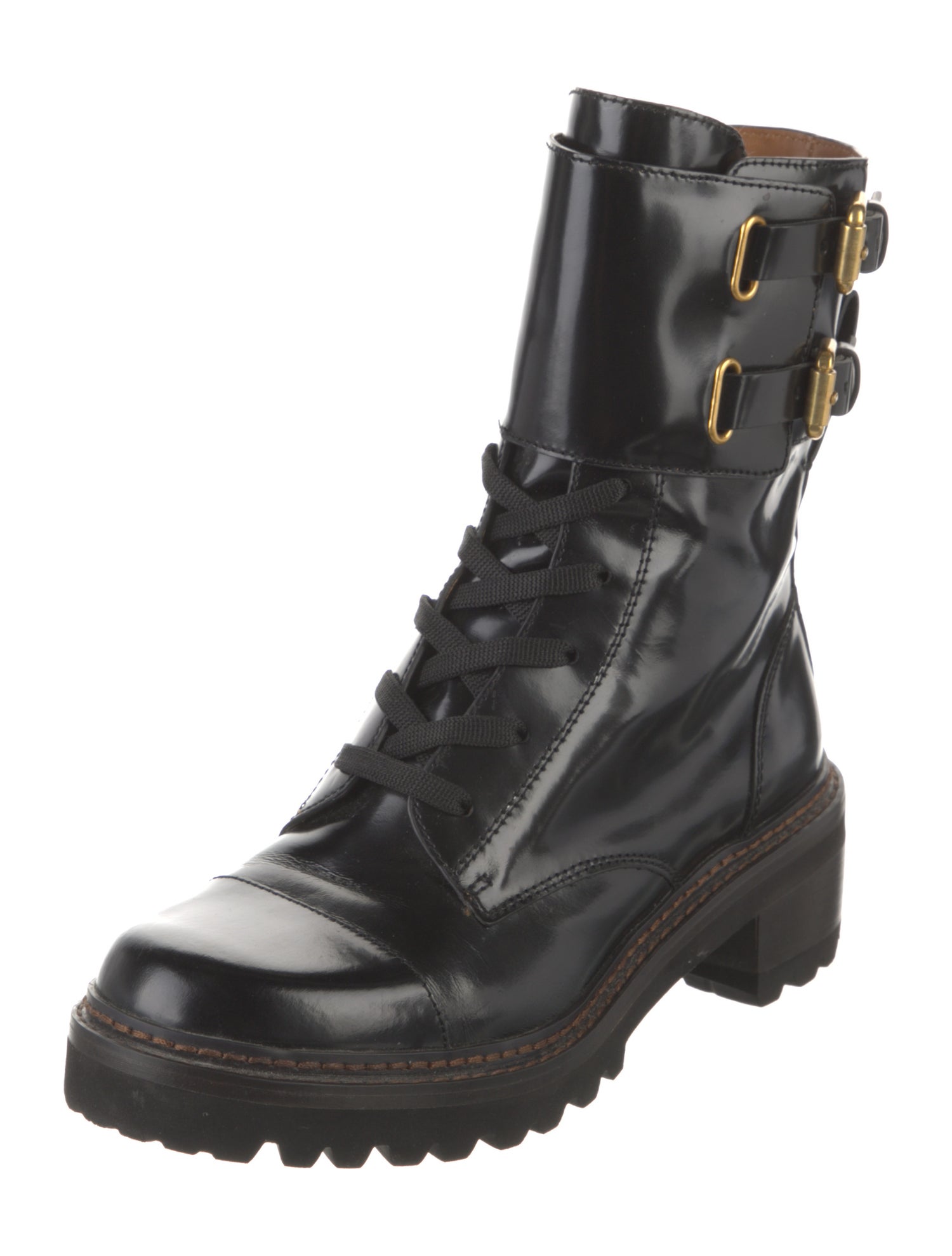See by Chloé Patent Leather Combat Boots