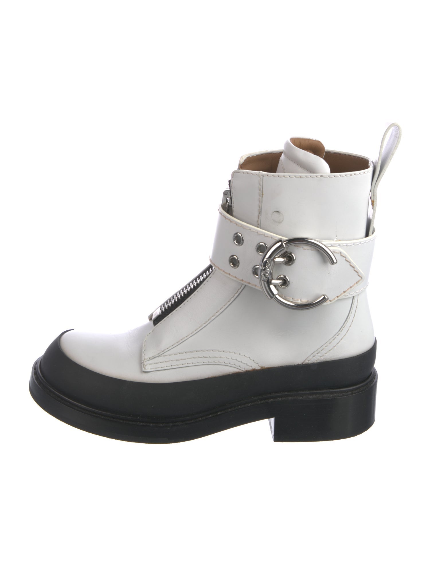 Chloé Leather Colorblock Pattern Combat Boots