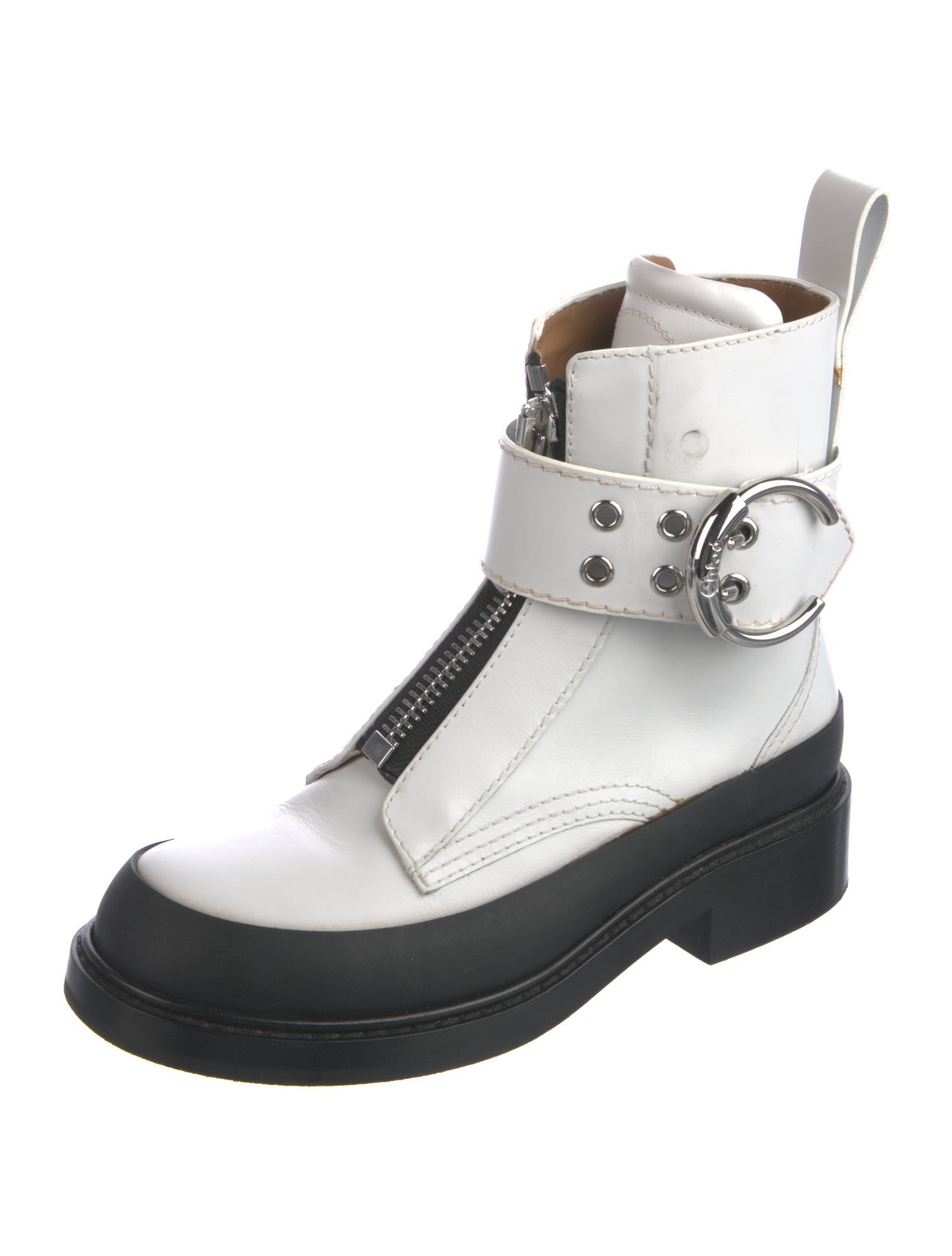 Chloé Leather Colorblock Pattern Combat Boots