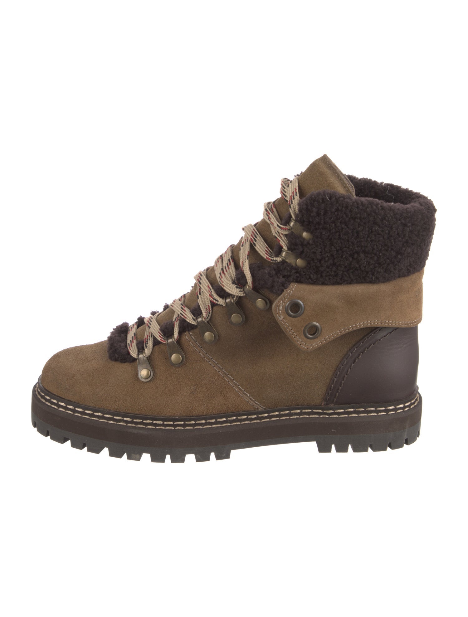 See by Chloé Suede Colorblock Pattern Hiking Boots