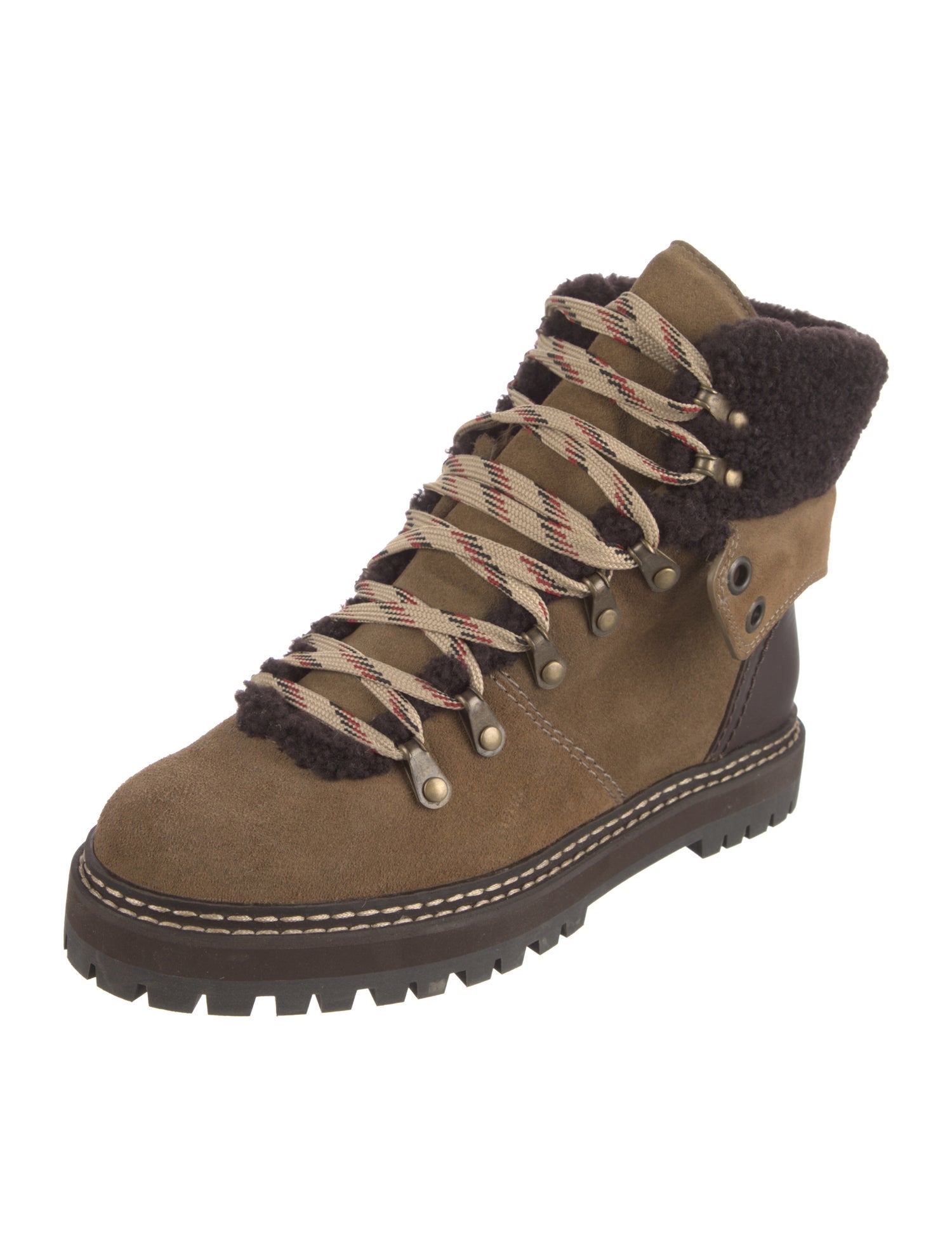 See by Chloé Suede Colorblock Pattern Hiking Boots