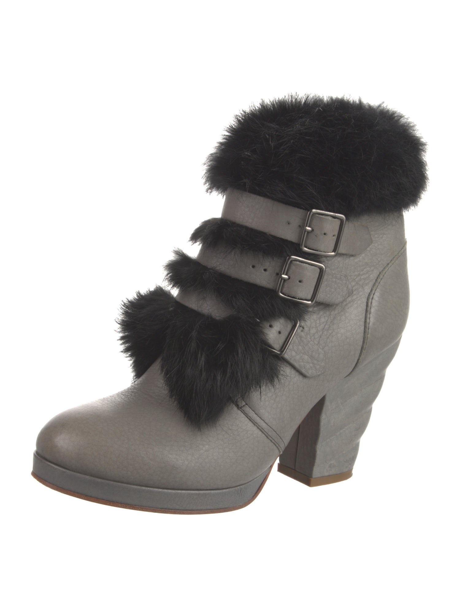 See by Chloé Leather Fur Trim Lace-Up Boots